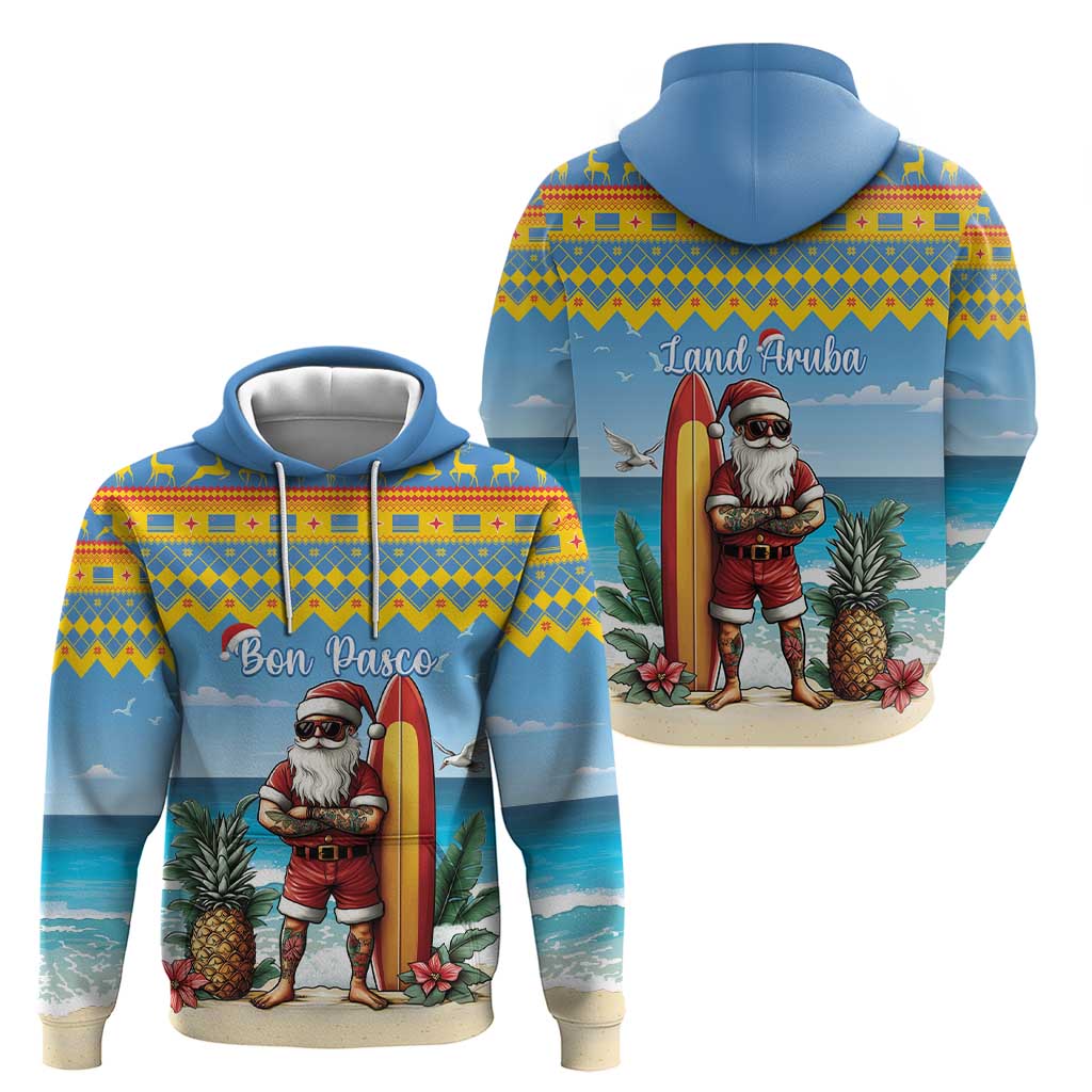 Aruba Christmas Hoodie Surfing Santa Bon Pasco LT15