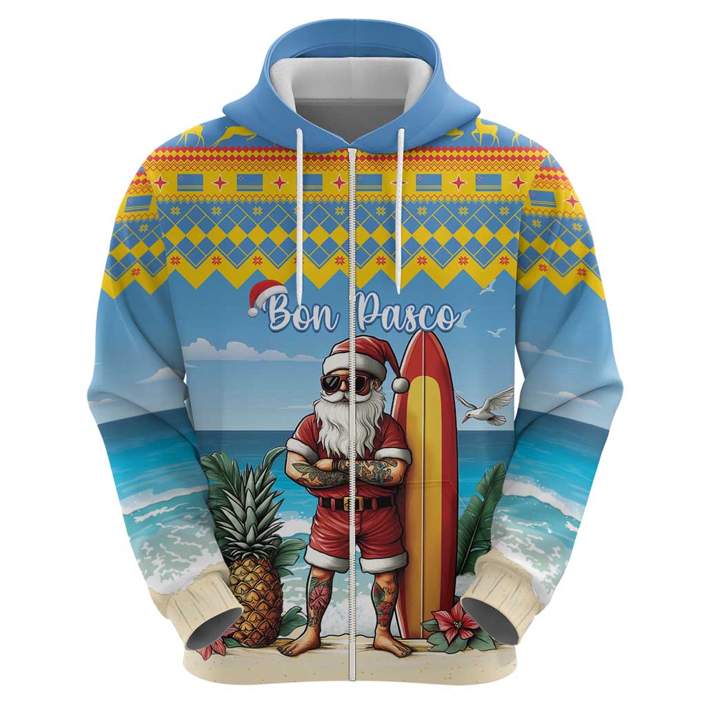 Aruba Christmas Hoodie Surfing Santa Bon Pasco LT15