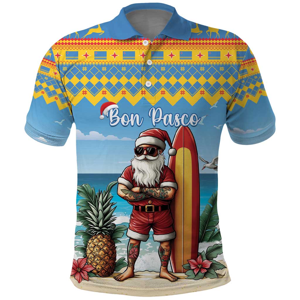Aruba Christmas Polo Shirt Surfing Santa Bon Pasco LT15