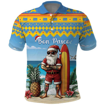 Aruba Christmas Polo Shirt Surfing Santa Bon Pasco LT15