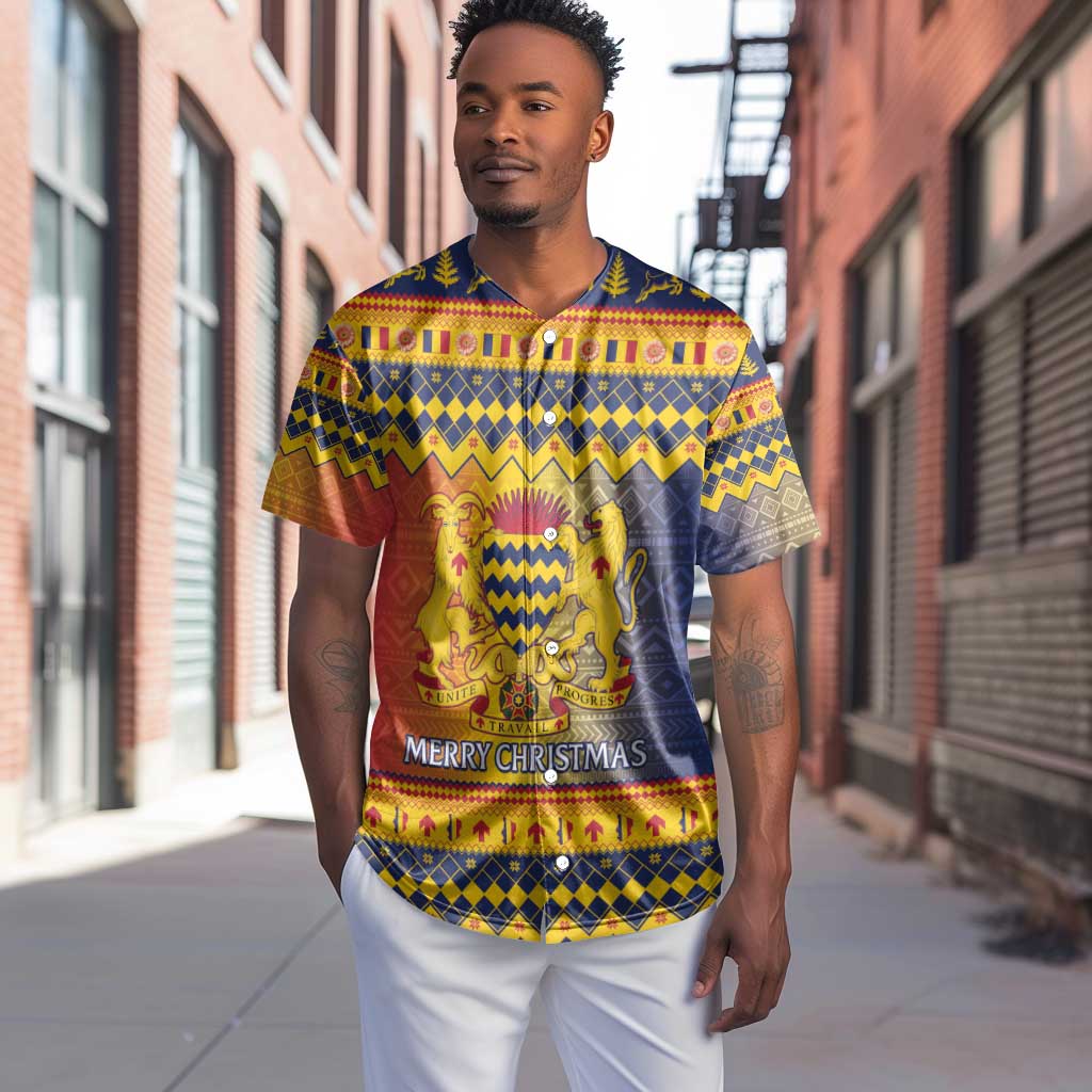 Afro Chad Christmas Baseball Jersey Coat Of Arms With African Pattern LT15