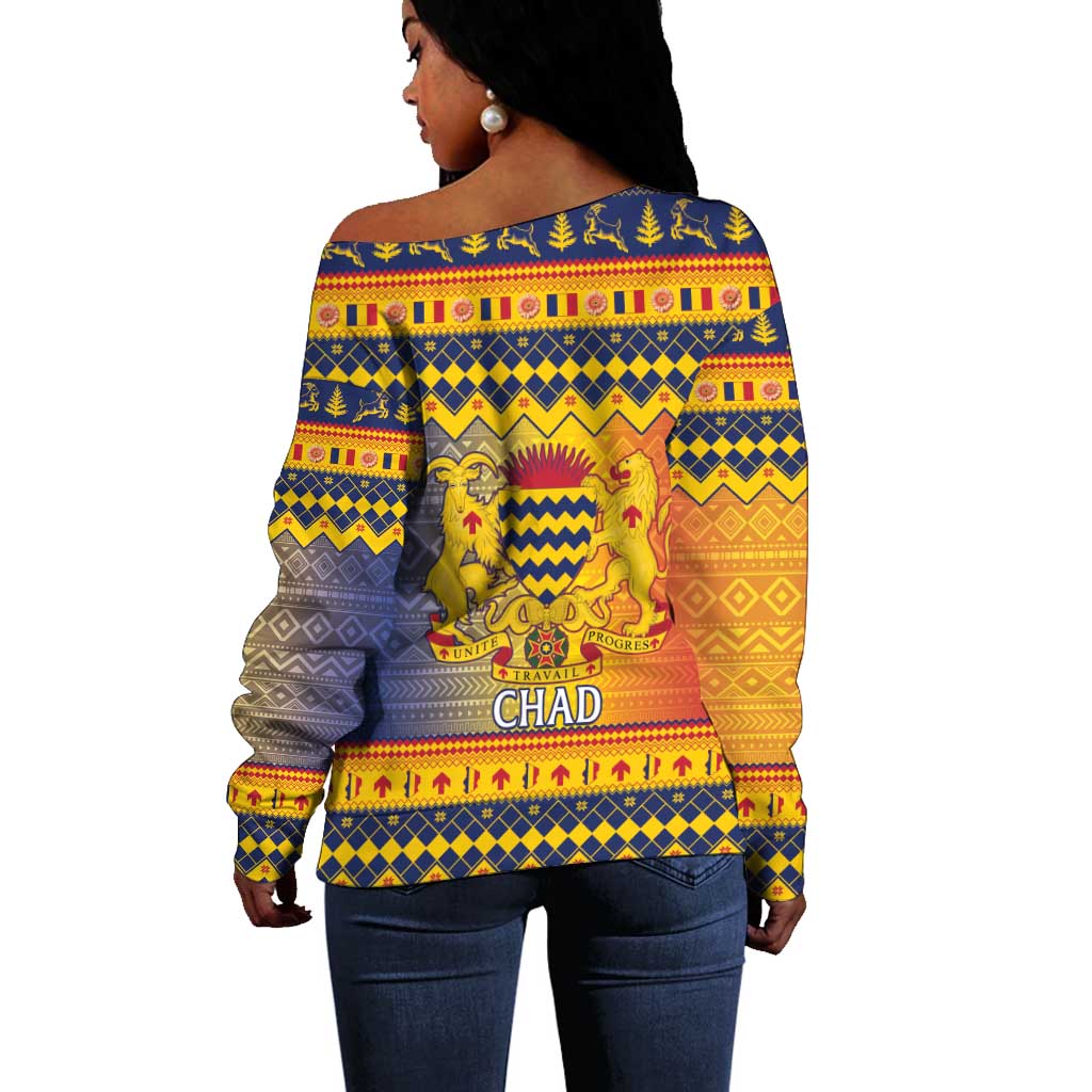 Afro Chad Christmas Off Shoulder Sweater Coat Of Arms With African Pattern LT15