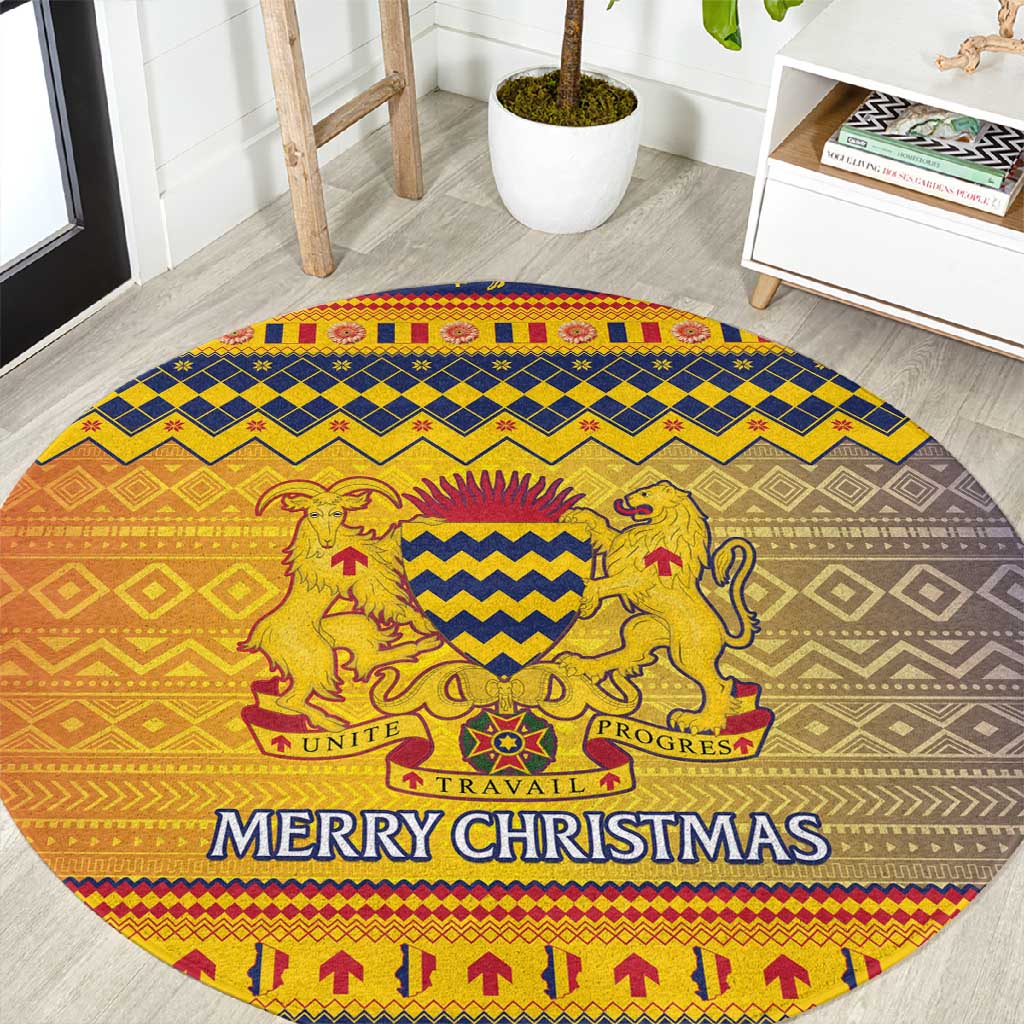 Afro Chad Christmas Round Carpet Coat Of Arms With African Pattern LT15