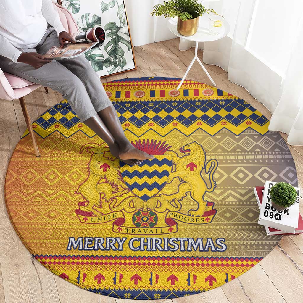Afro Chad Christmas Round Carpet Coat Of Arms With African Pattern LT15