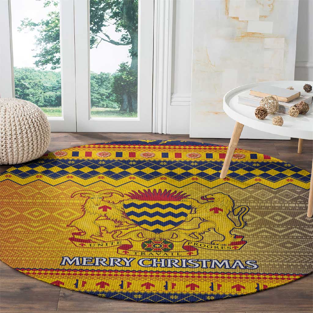 Afro Chad Christmas Round Carpet Coat Of Arms With African Pattern LT15
