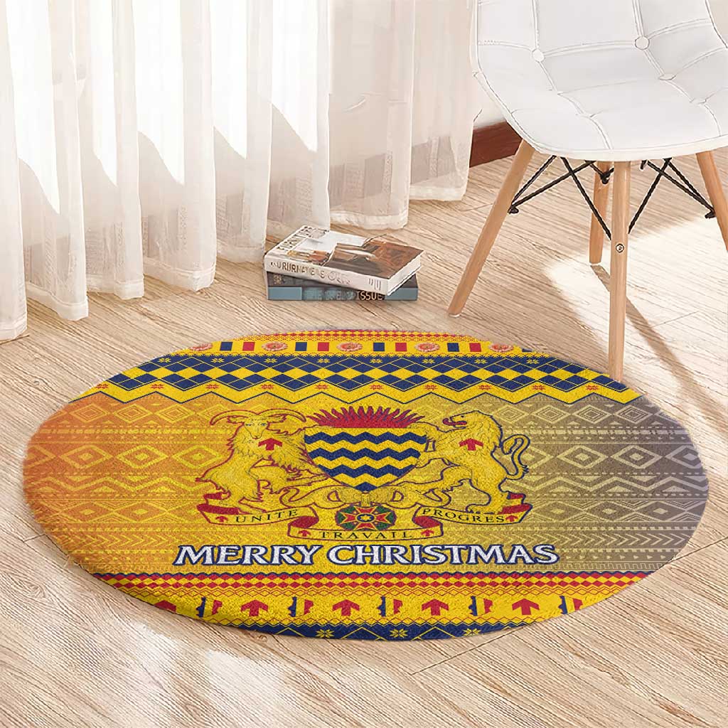 Afro Chad Christmas Round Carpet Coat Of Arms With African Pattern LT15