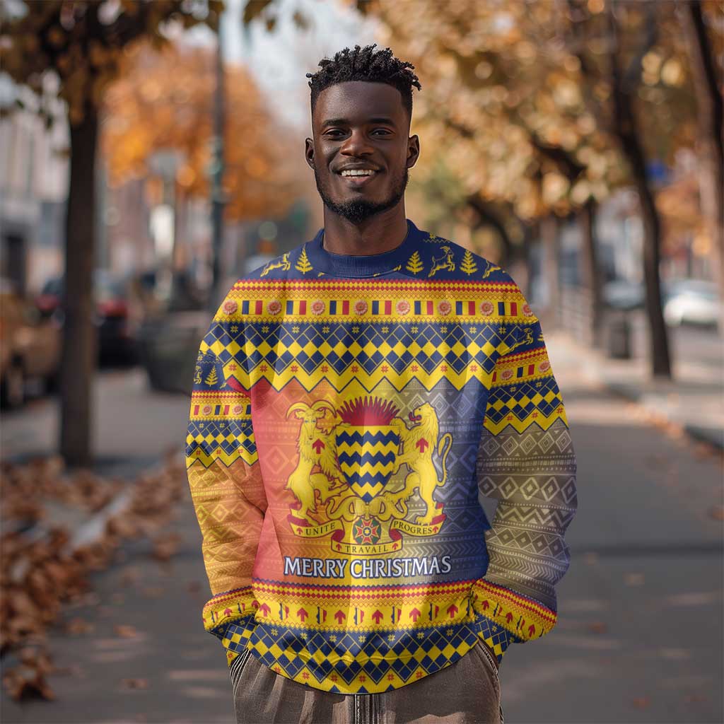 Afro Chad Christmas Sweatshirt Coat Of Arms With African Pattern LT15