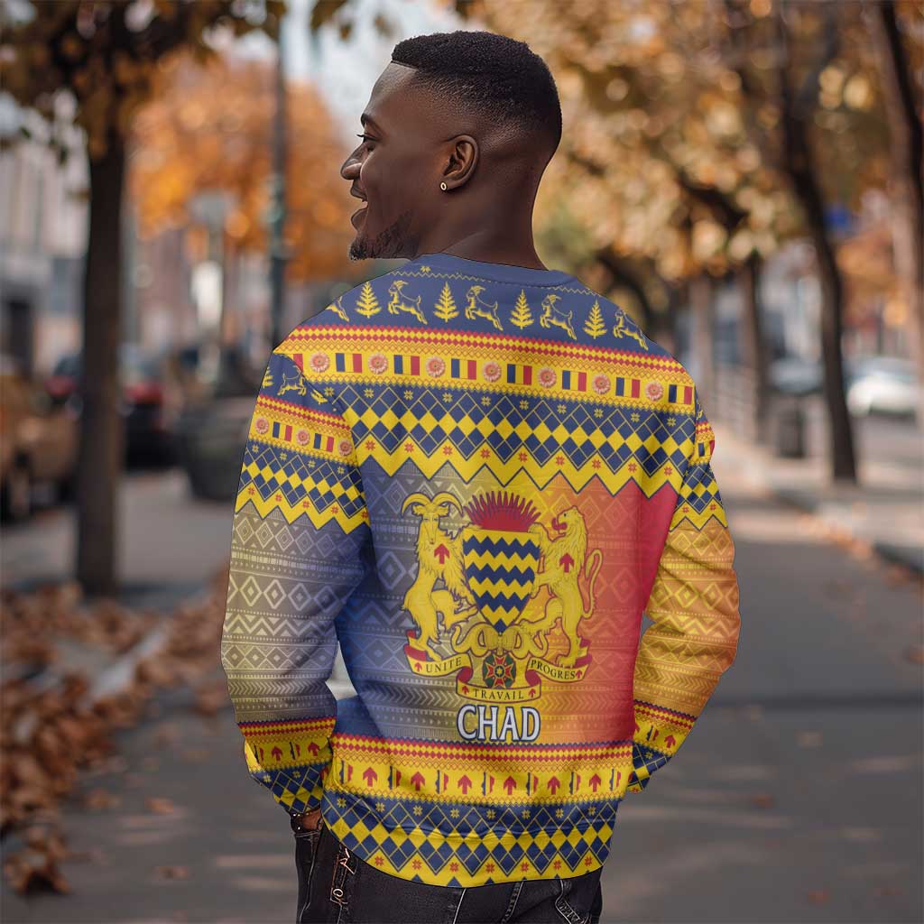 Afro Chad Christmas Sweatshirt Coat Of Arms With African Pattern LT15