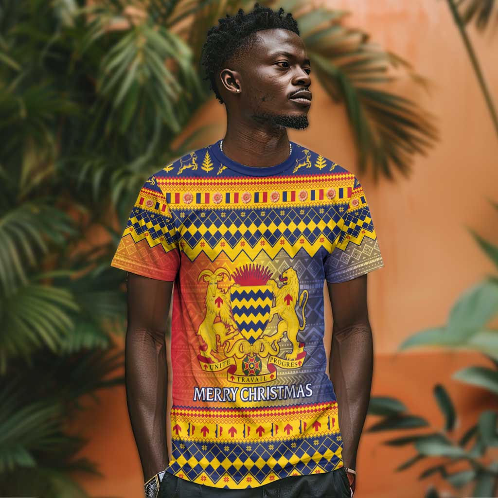 Afro Chad Christmas T shirt Coat Of Arms With African Pattern LT15