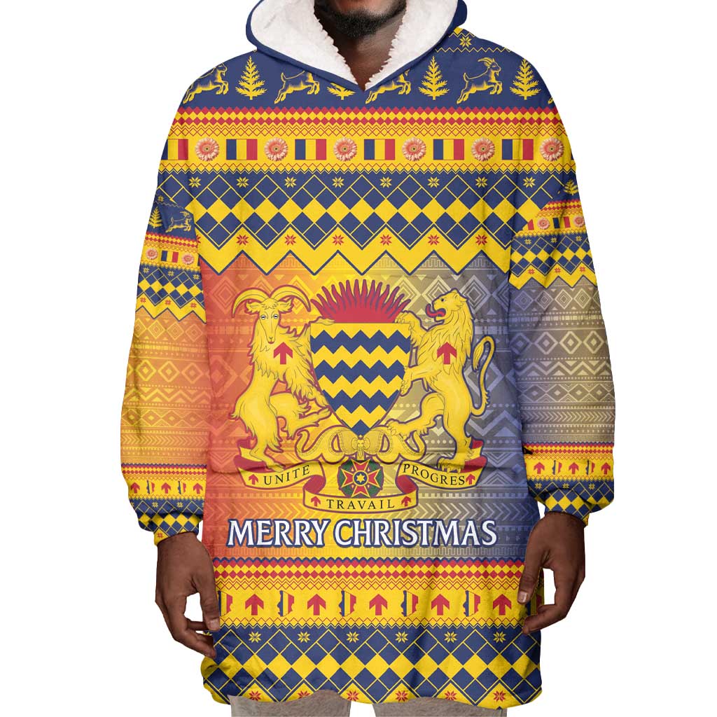 Afro Chad Christmas Wearable Blanket Hoodie Coat Of Arms With African Pattern LT15
