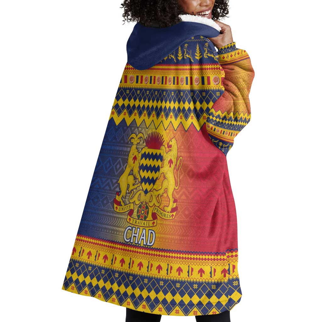 Afro Chad Christmas Wearable Blanket Hoodie Coat Of Arms With African Pattern LT15