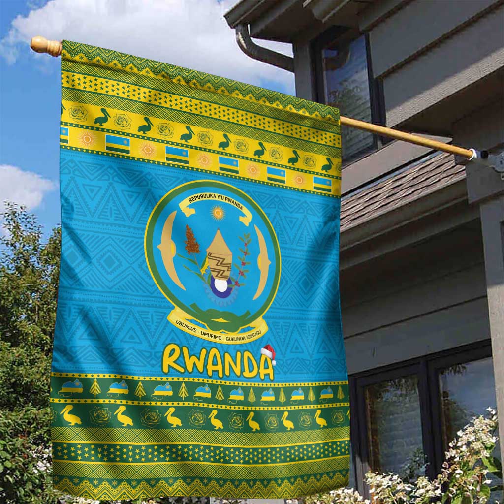 Afro Rwanda Christmas Garden Flag Noheli Nziza Coat Of Arms - African Pattern LT15