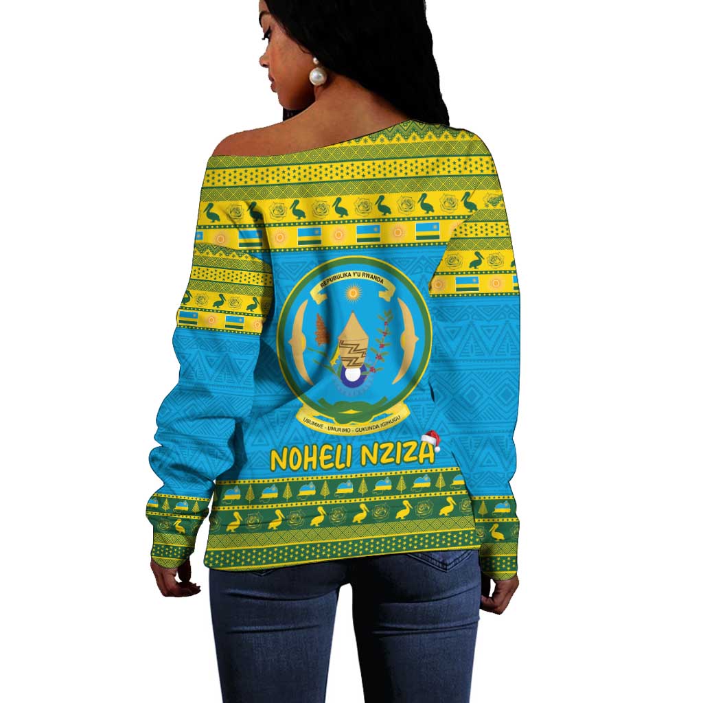 Afro Rwanda Christmas Off Shoulder Sweater Noheli Nziza Coat Of Arms - African Pattern LT15