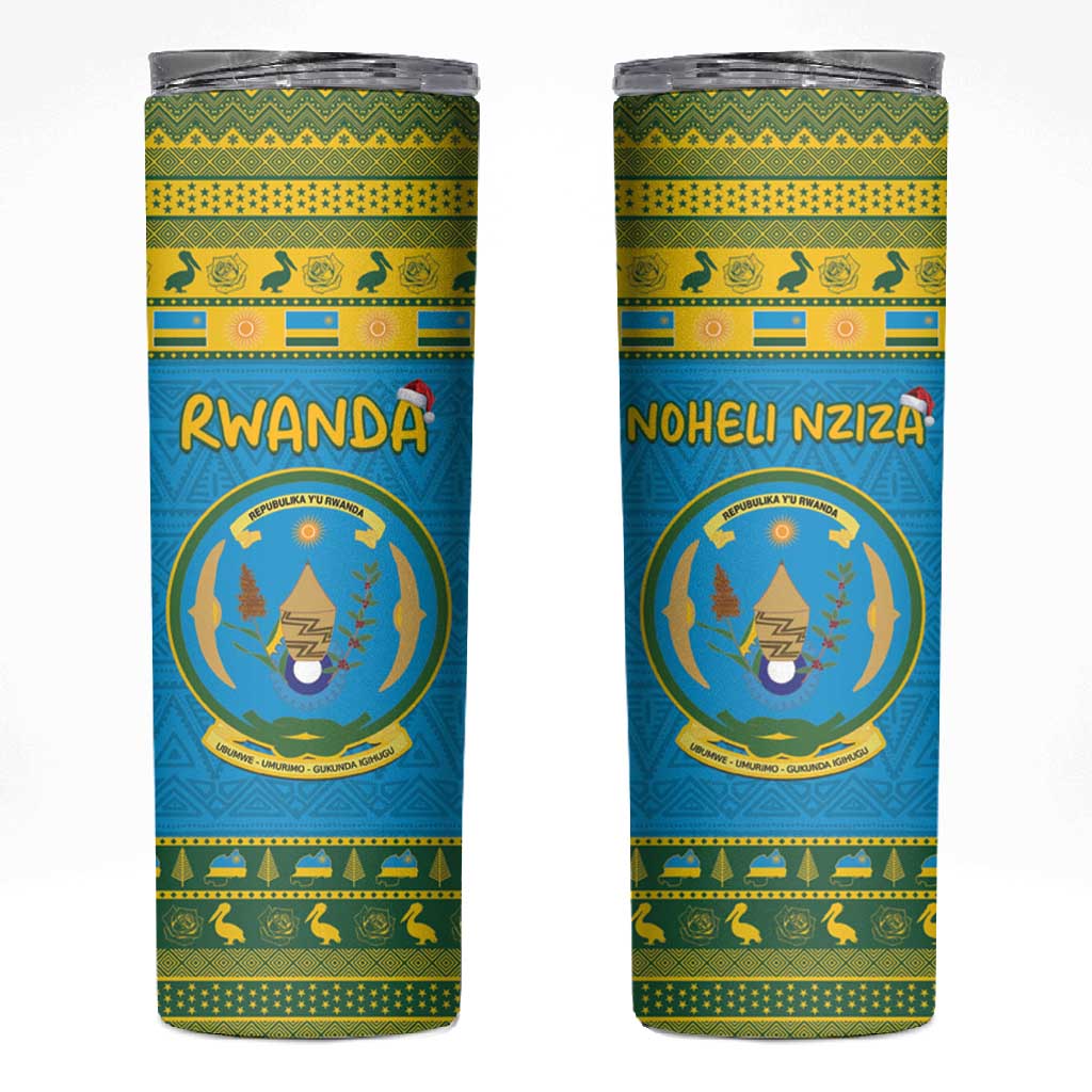 Afro Rwanda Christmas Skinny Tumbler Noheli Nziza Coat Of Arms - African Pattern LT15