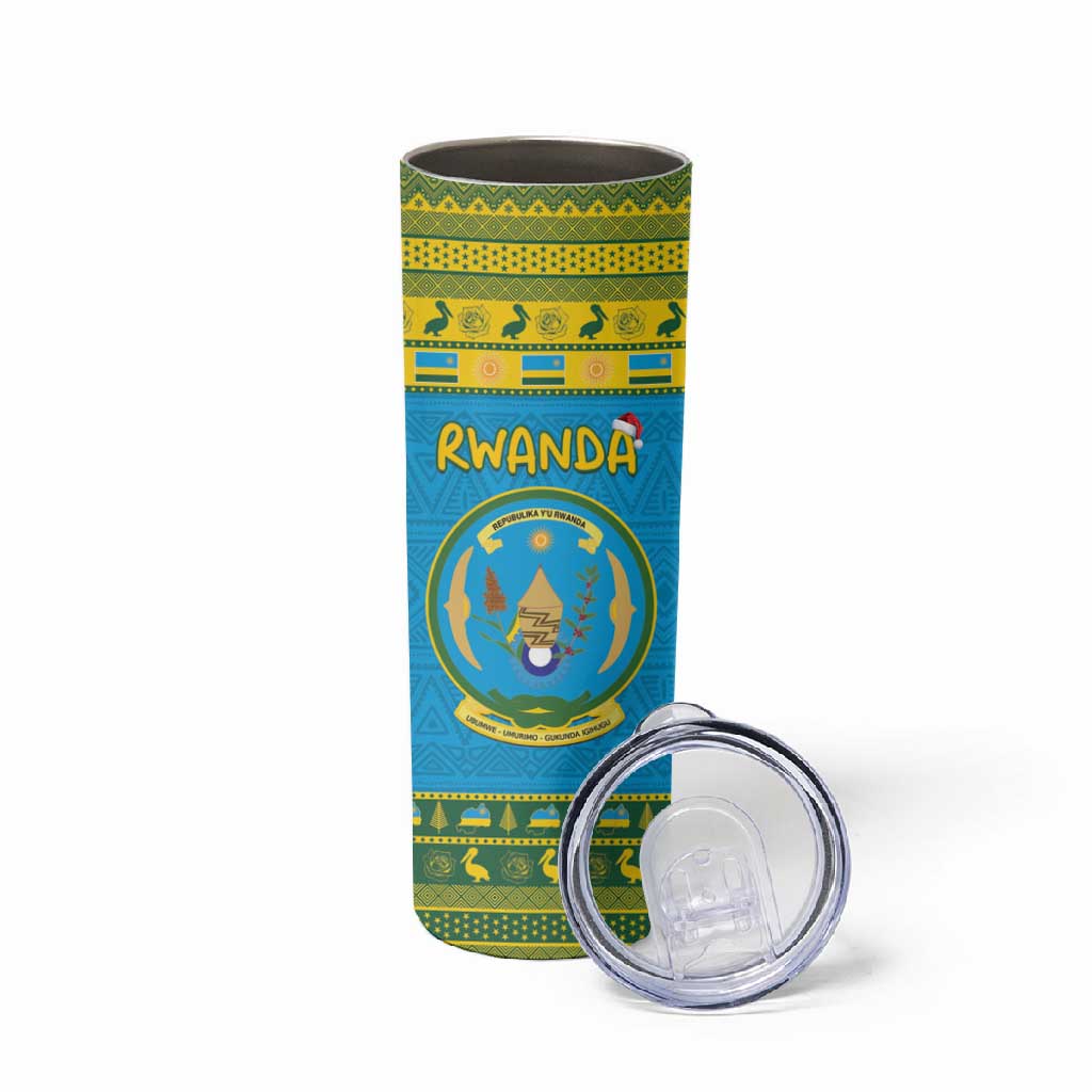 Afro Rwanda Christmas Skinny Tumbler Noheli Nziza Coat Of Arms - African Pattern LT15
