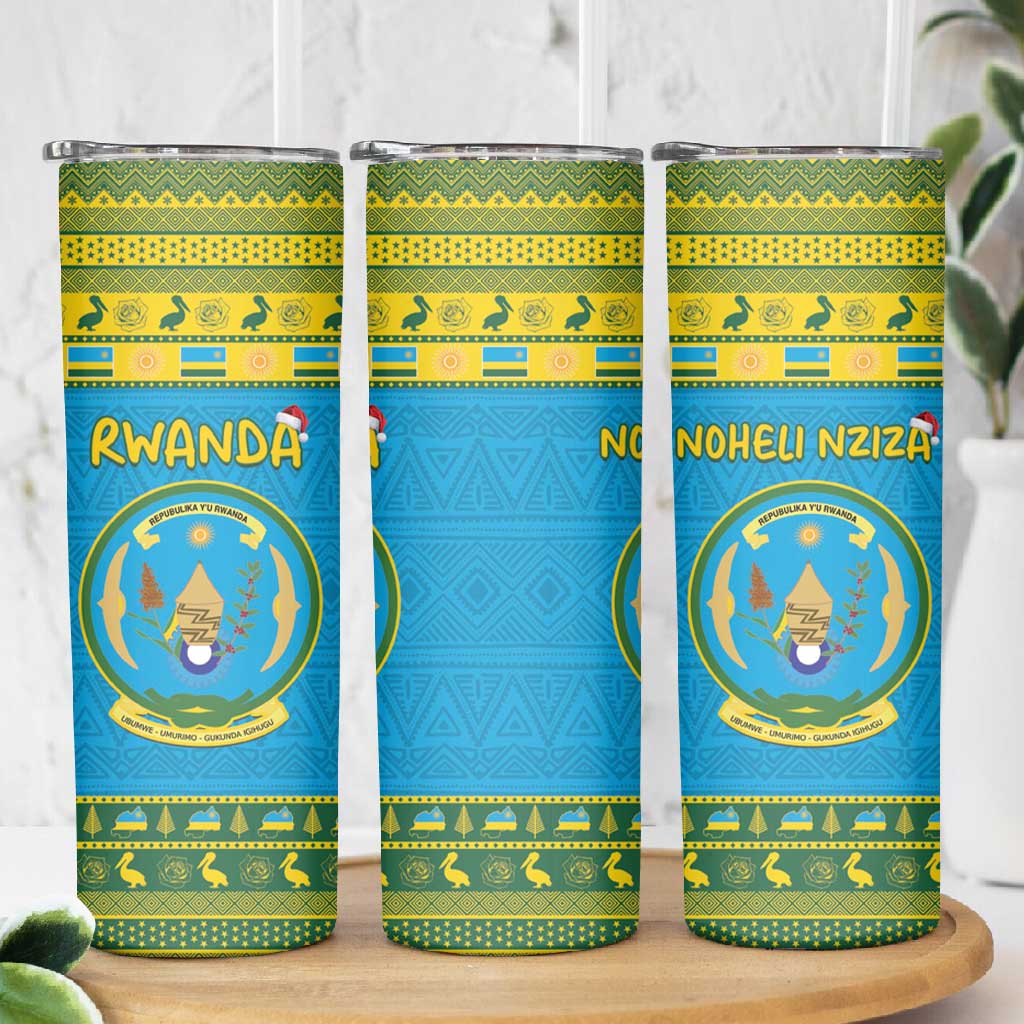 Afro Rwanda Christmas Skinny Tumbler Noheli Nziza Coat Of Arms - African Pattern LT15
