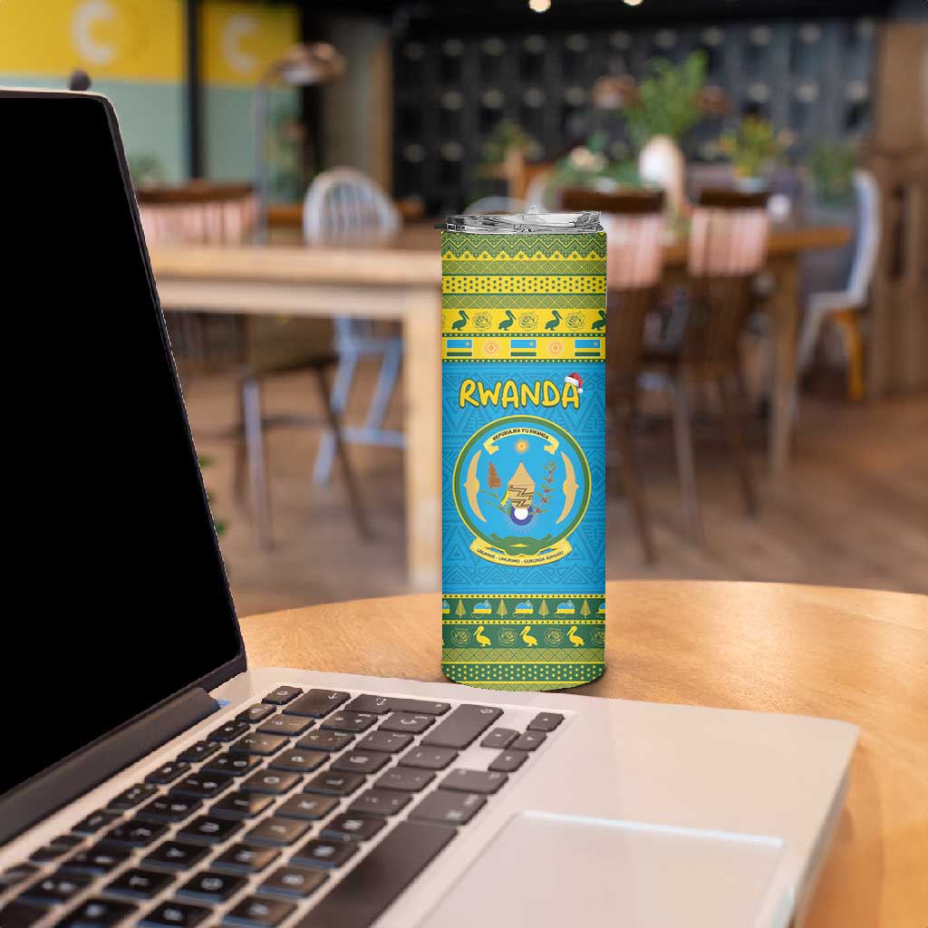 Afro Rwanda Christmas Skinny Tumbler Noheli Nziza Coat Of Arms - African Pattern LT15