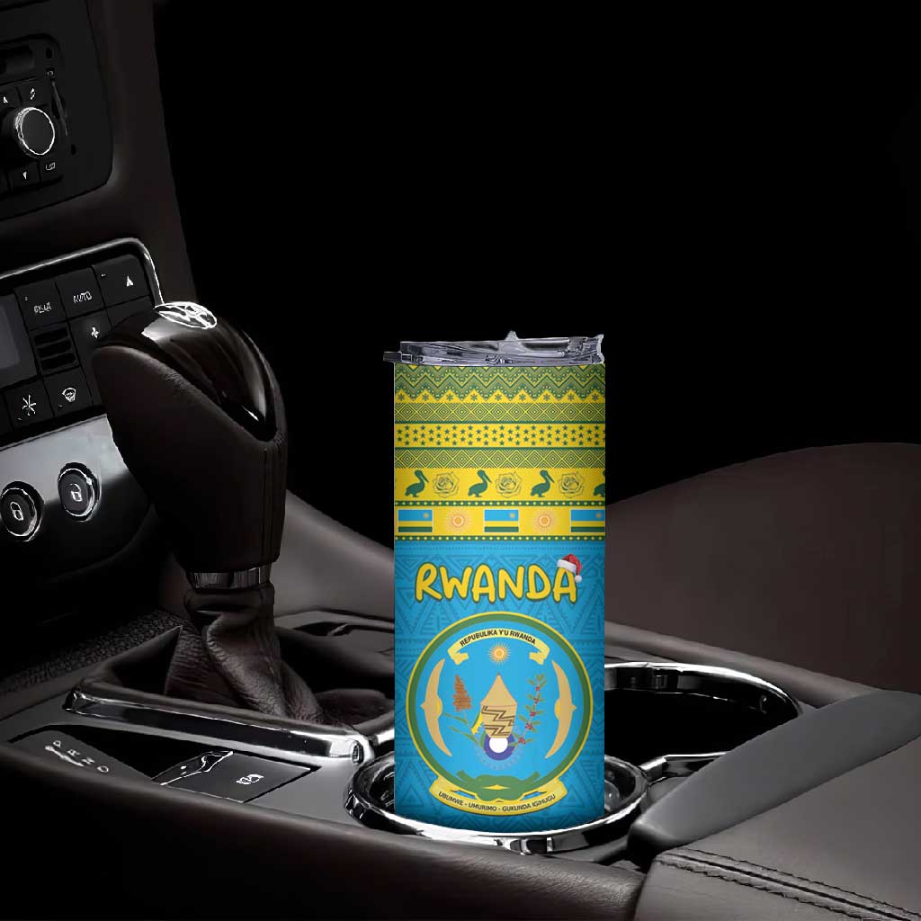 Afro Rwanda Christmas Skinny Tumbler Noheli Nziza Coat Of Arms - African Pattern LT15