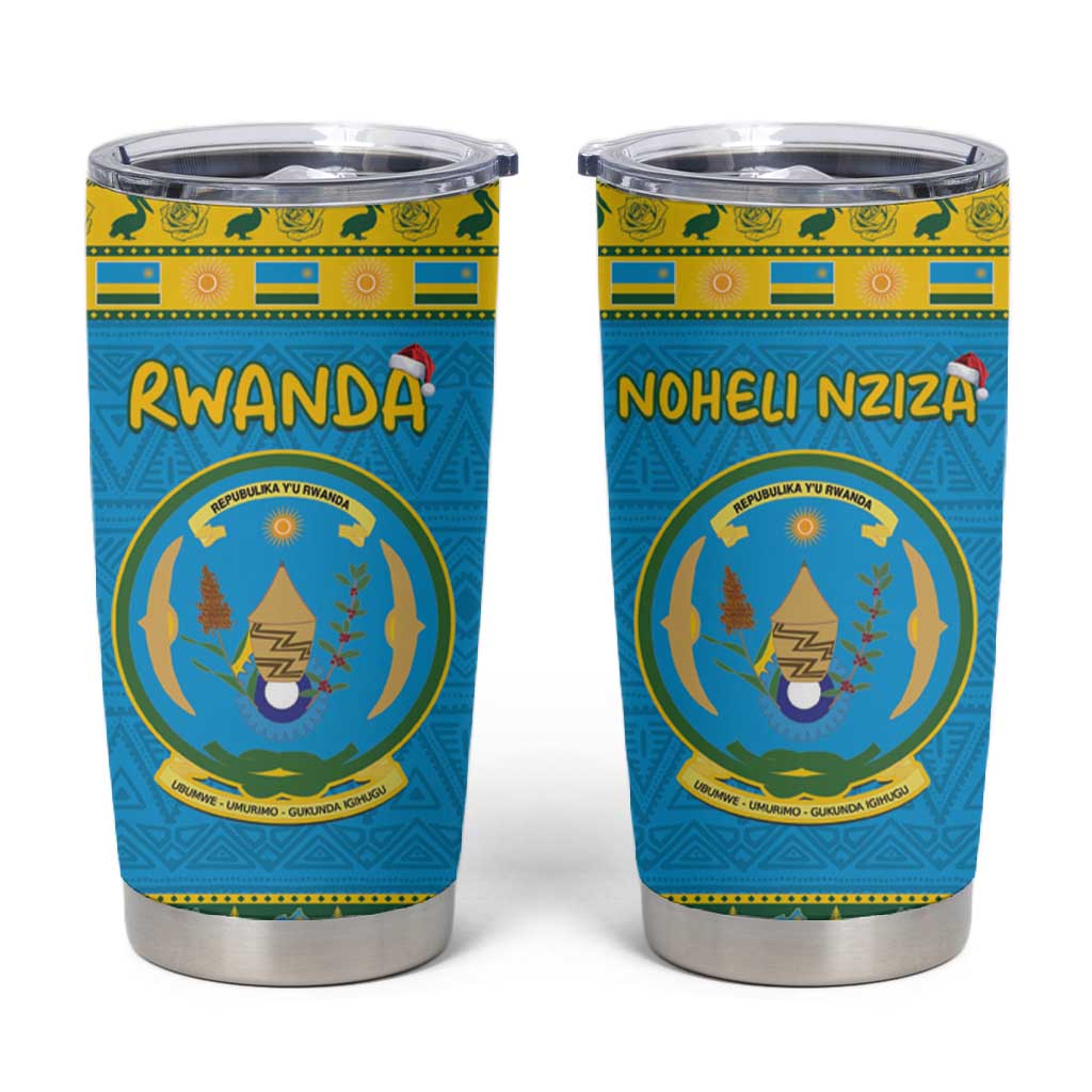 Afro Rwanda Christmas Tumbler Cup Noheli Nziza Coat Of Arms - African Pattern LT15