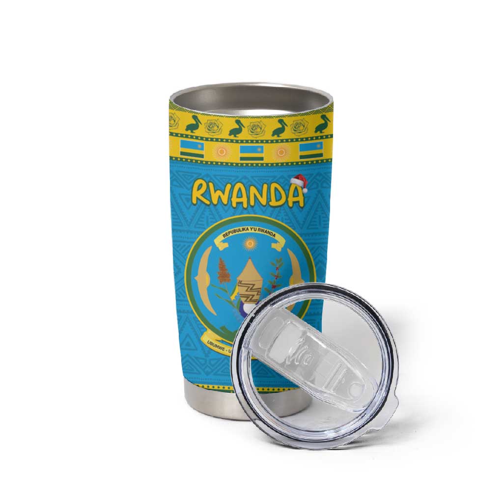 Afro Rwanda Christmas Tumbler Cup Noheli Nziza Coat Of Arms - African Pattern LT15