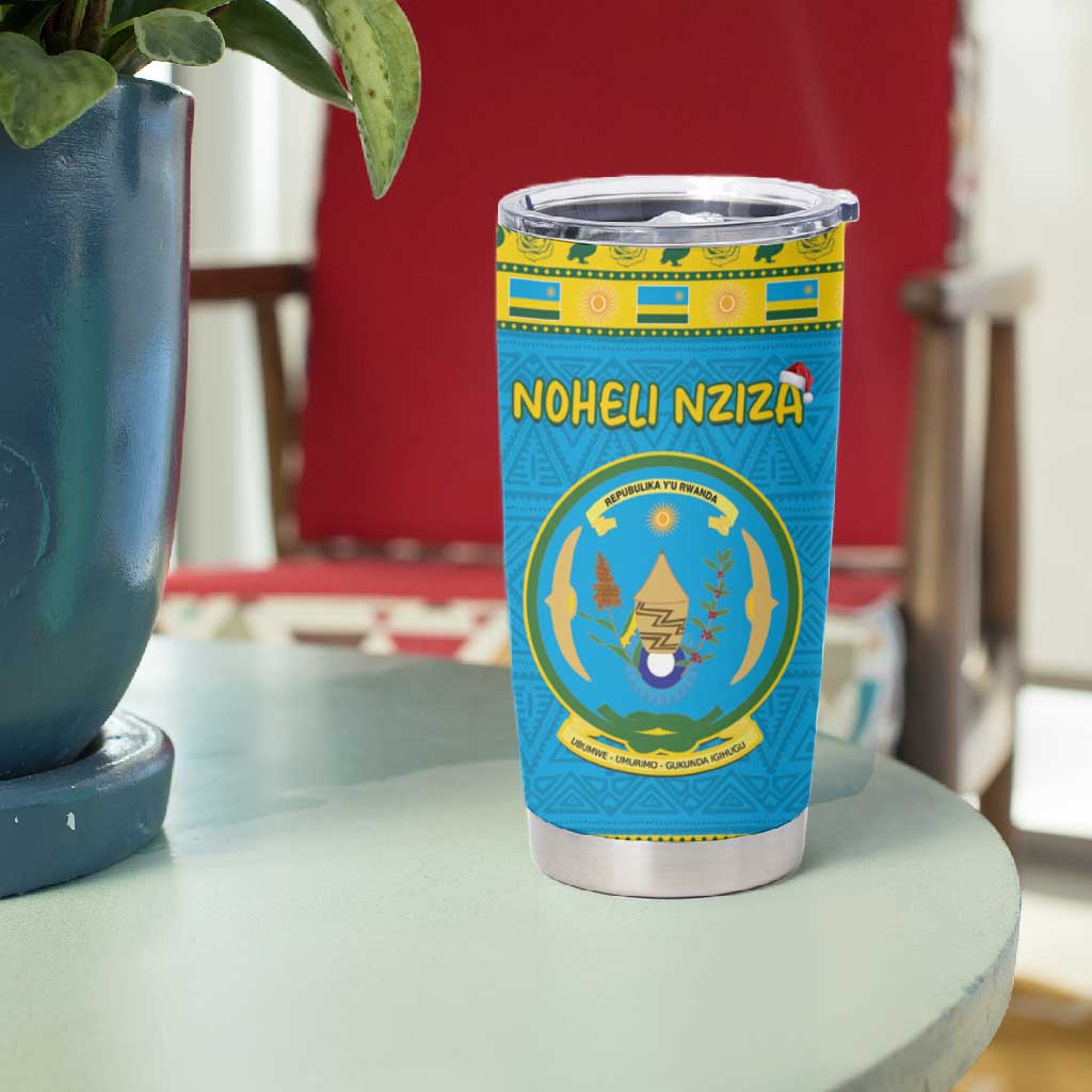 Afro Rwanda Christmas Tumbler Cup Noheli Nziza Coat Of Arms - African Pattern LT15