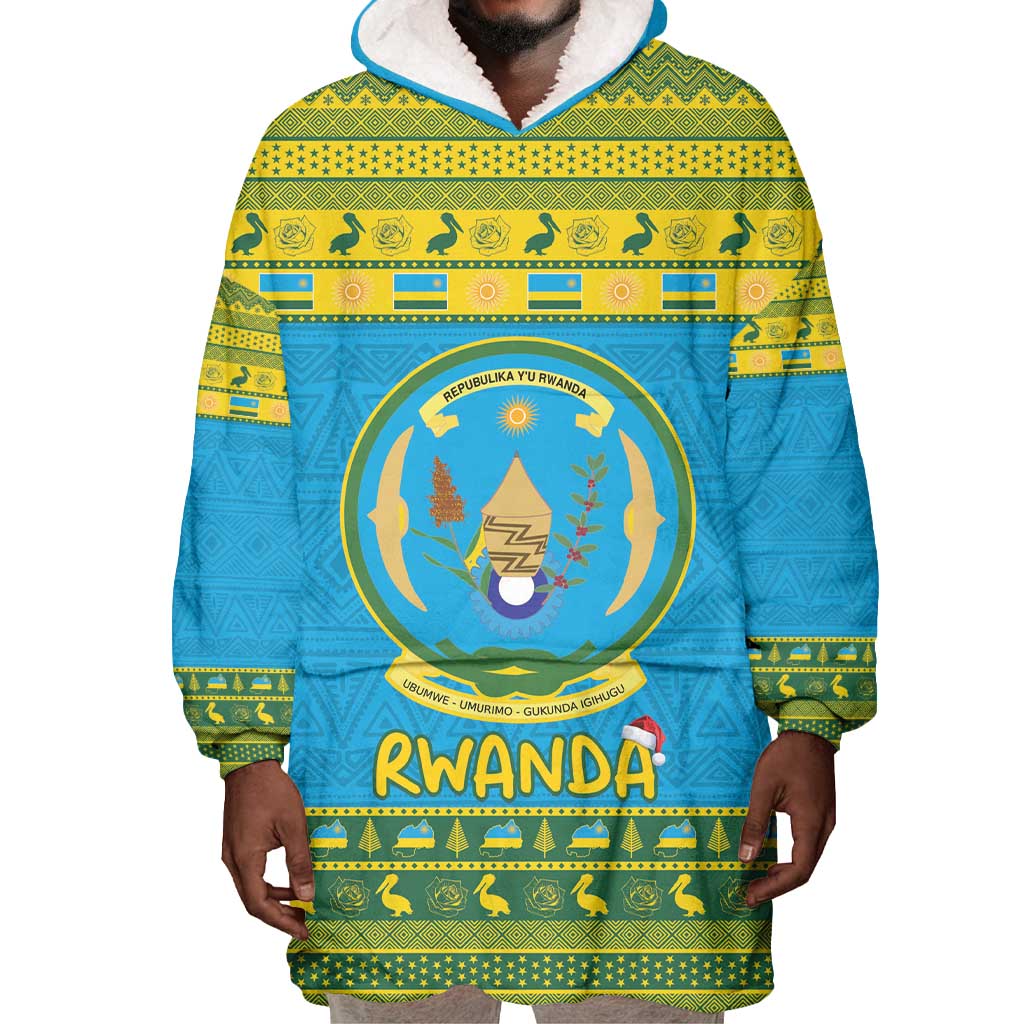 Afro Rwanda Christmas Wearable Blanket Hoodie Noheli Nziza Coat Of Arms - African Pattern LT15