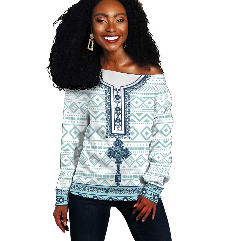 Eritrea Off Shoulder Sweater African Pattern - Habesha Style LT15