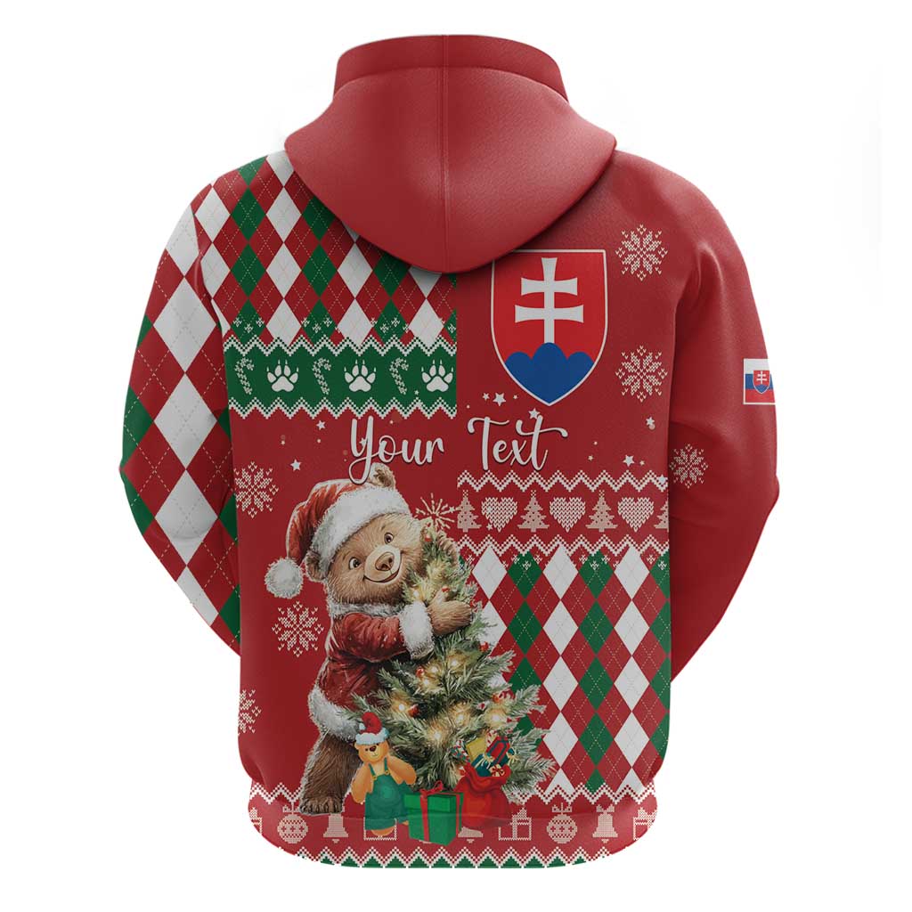 Personalised Slovakia Christmas Hoodie Brown Bear Mix Argyle Pattern LT15
