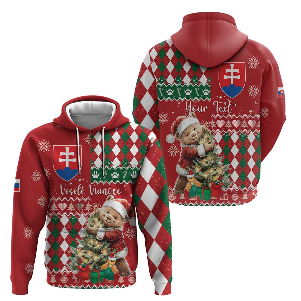 Personalised Slovakia Christmas Hoodie Brown Bear Mix Argyle Pattern LT15