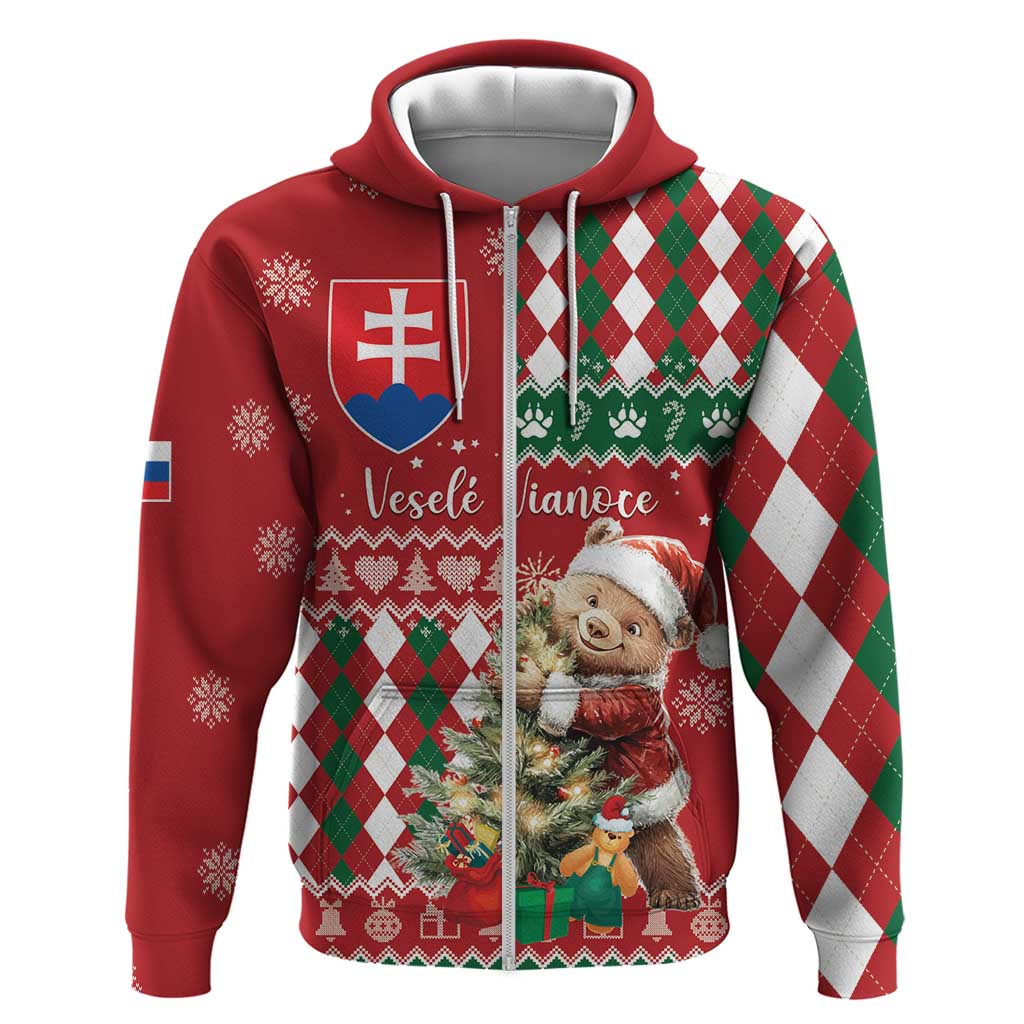 Personalised Slovakia Christmas Hoodie Brown Bear Mix Argyle Pattern LT15
