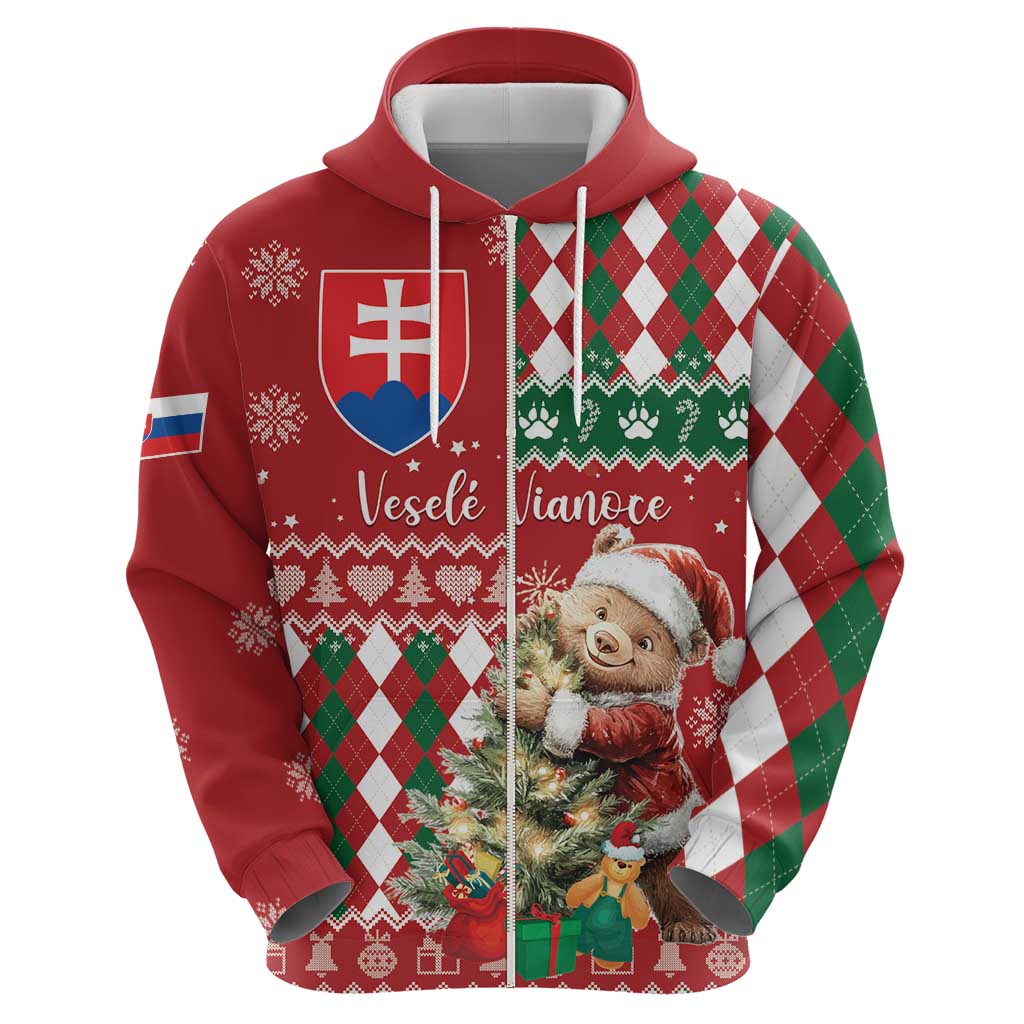 Personalised Slovakia Christmas Hoodie Brown Bear Mix Argyle Pattern LT15