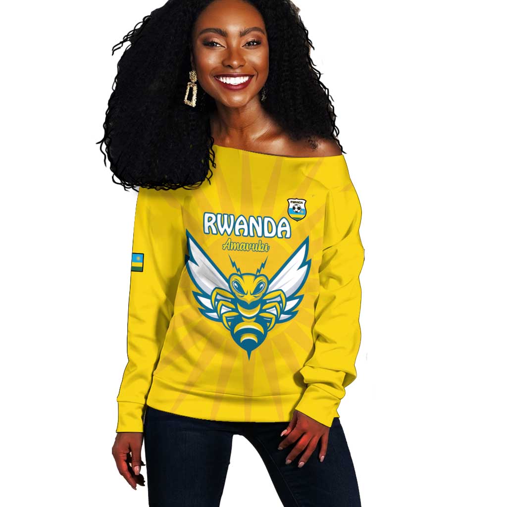 Custom Afro Rwanda Football Off Shoulder Sweater Go Wasps LT15