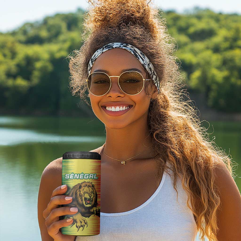 Custom Afro Senegal Football 4 in 1 Can Cooler Tumbler Lions of Teranga - Flag Style LT15