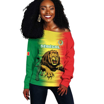 Custom Afro Senegal Football Off Shoulder Sweater Lions of Teranga - Flag Style LT15