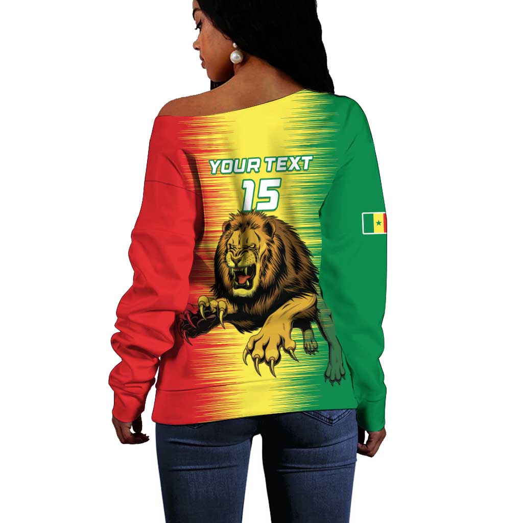 Custom Afro Senegal Football Off Shoulder Sweater Lions of Teranga - Flag Style LT15