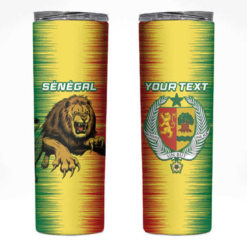Custom Afro Senegal Football Skinny Tumbler Lions of Teranga - Flag Style LT15
