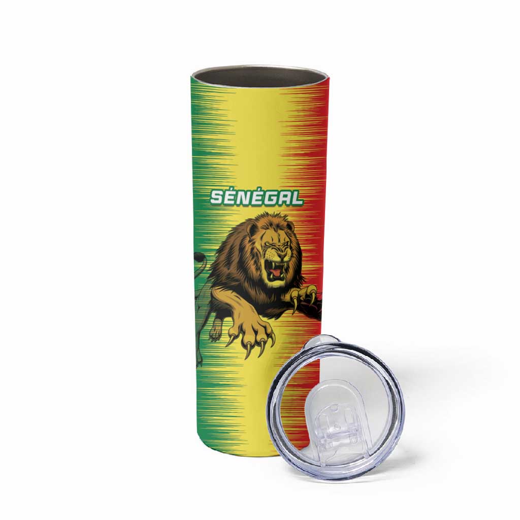Custom Afro Senegal Football Skinny Tumbler Lions of Teranga - Flag Style LT15