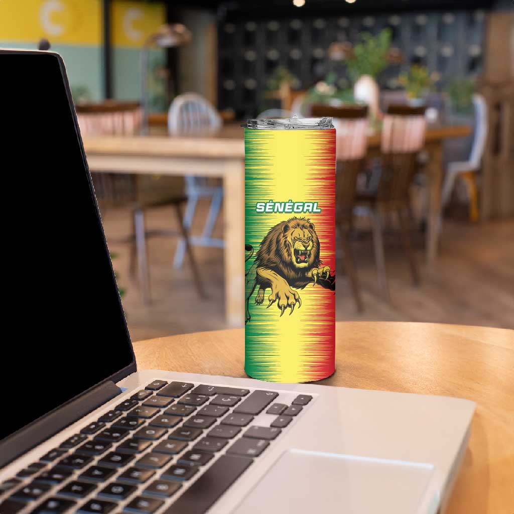 Custom Afro Senegal Football Skinny Tumbler Lions of Teranga - Flag Style LT15