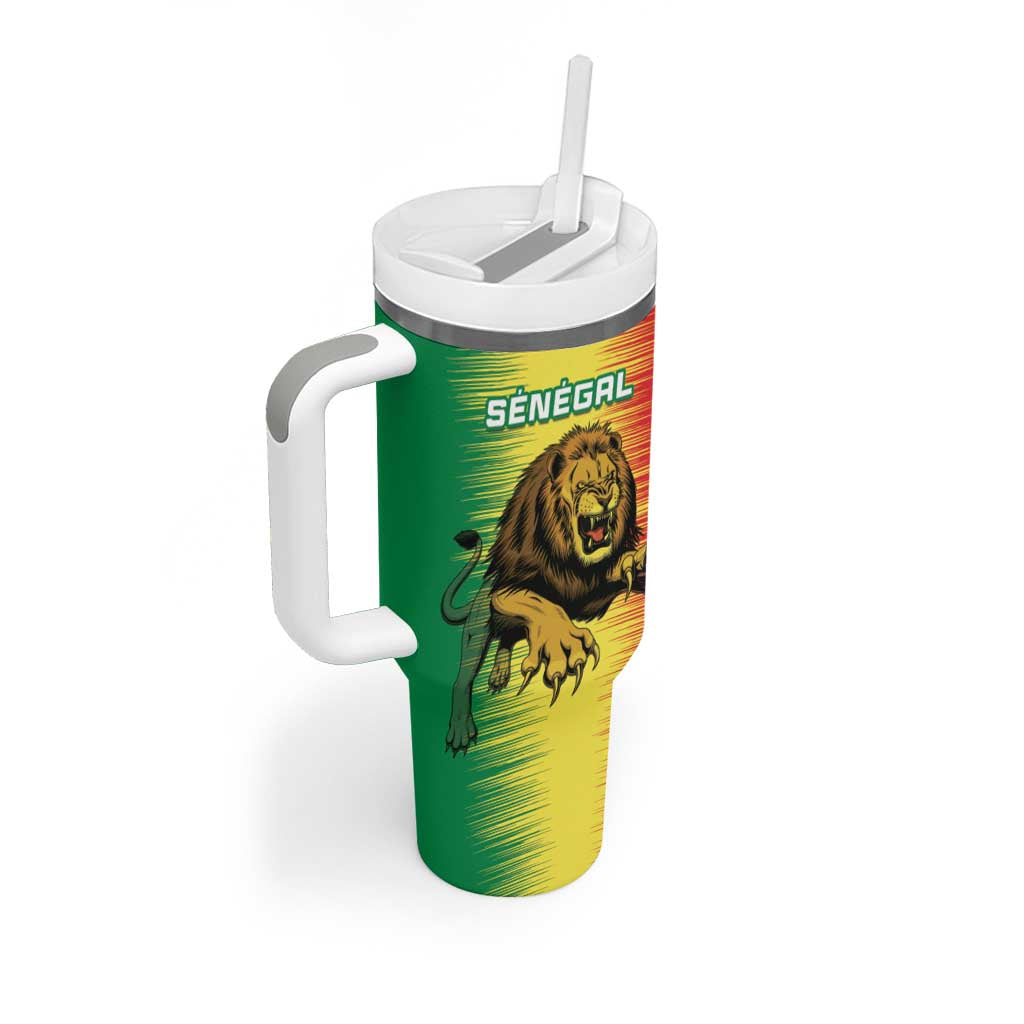 Custom Afro Senegal Football Tumbler With Handle Lions of Teranga - Flag Style LT15