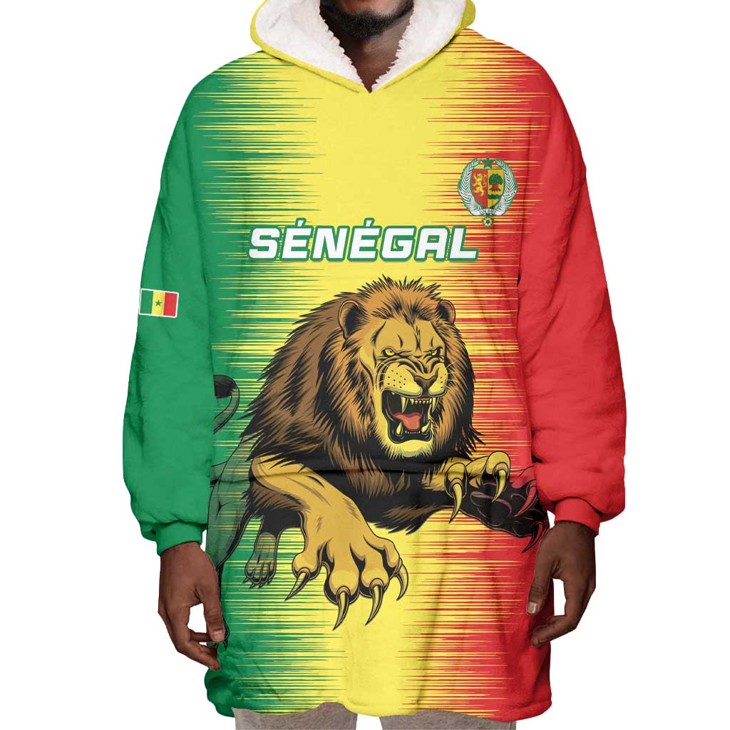 Custom Afro Senegal Football Wearable Blanket Hoodie Lions of Teranga - Flag Style LT15