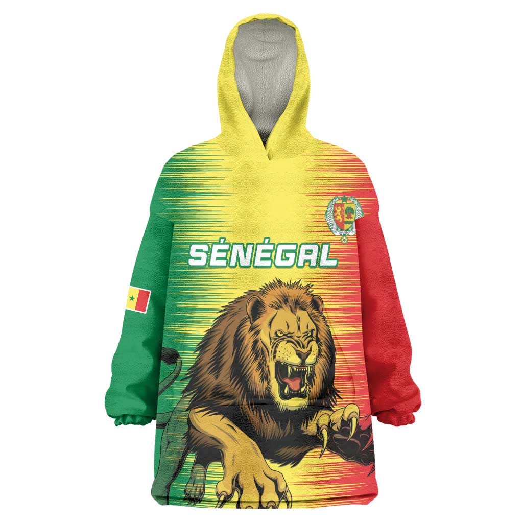 Custom Afro Senegal Football Wearable Blanket Hoodie Lions of Teranga - Flag Style LT15