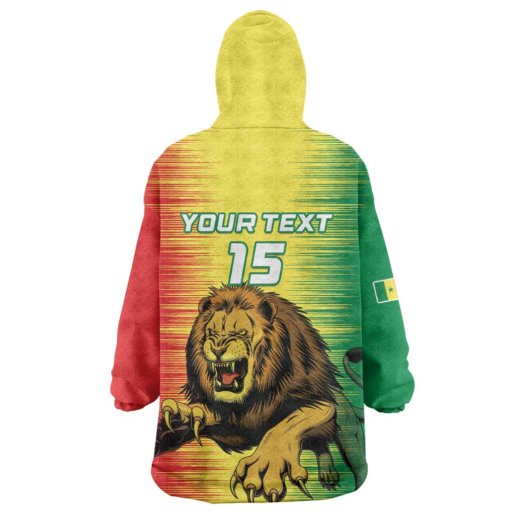 Custom Afro Senegal Football Wearable Blanket Hoodie Lions of Teranga - Flag Style LT15