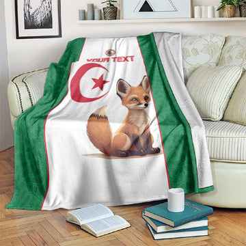 Custom Algeria Football Blanket Fennec Foxes With Islamic Pattern LT15