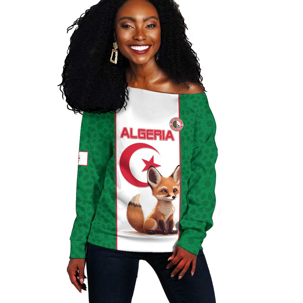Custom Algeria Football Off Shoulder Sweater Fennec Foxes With Islamic Pattern LT15