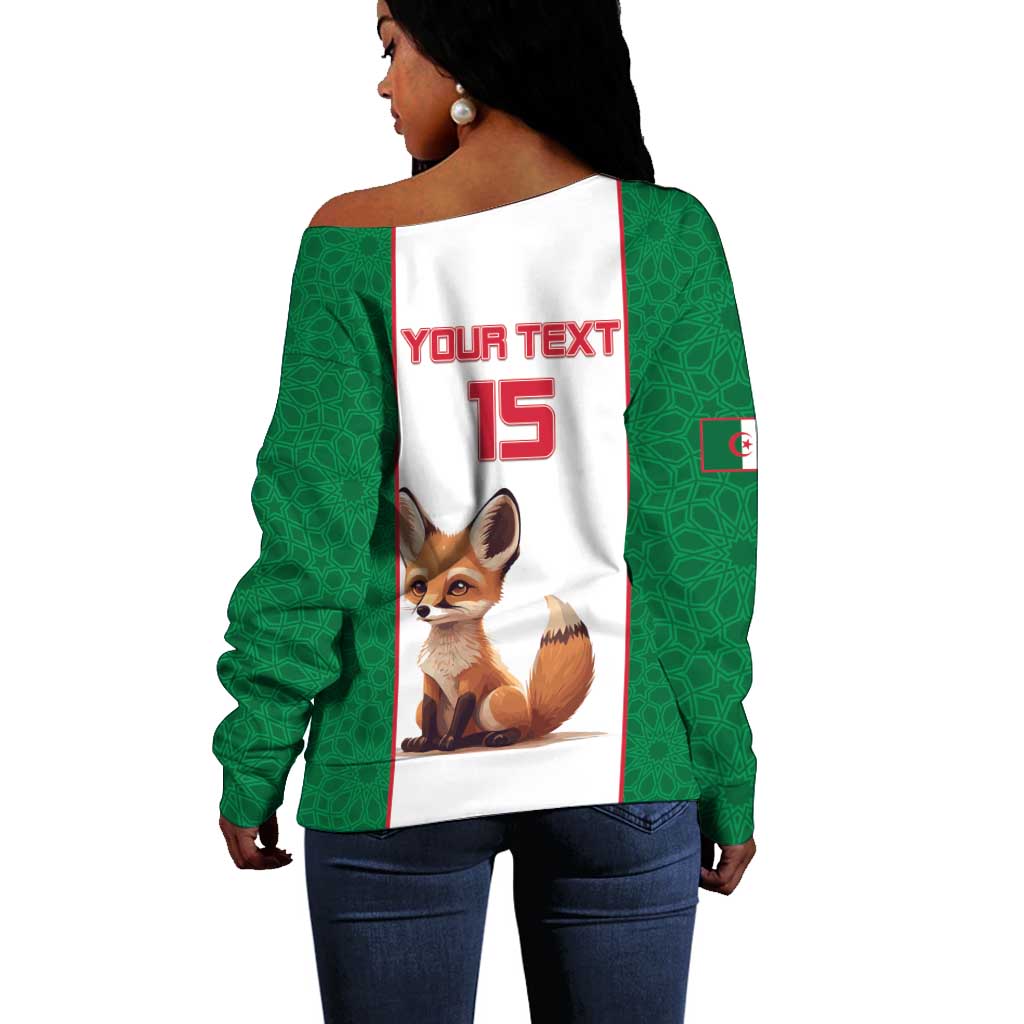 Custom Algeria Football Off Shoulder Sweater Fennec Foxes With Islamic Pattern LT15