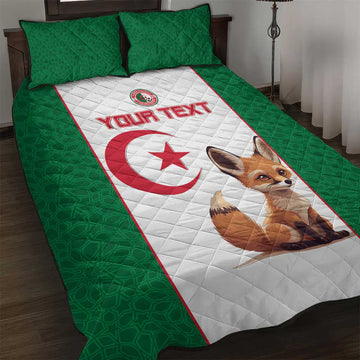 Custom Algeria Football Quilt Bed Set Fennec Foxes With Islamic Pattern LT15