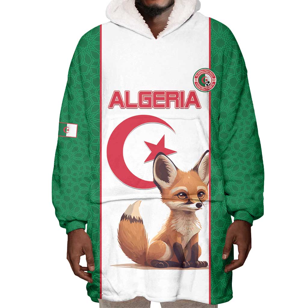 Custom Algeria Football Wearable Blanket Hoodie Fennec Foxes With Islamic Pattern LT15