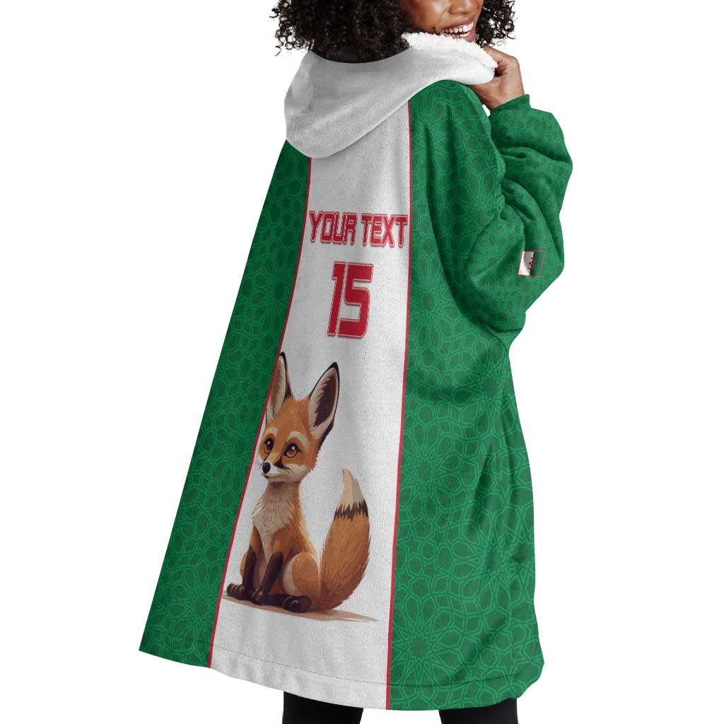Custom Algeria Football Wearable Blanket Hoodie Fennec Foxes With Islamic Pattern LT15