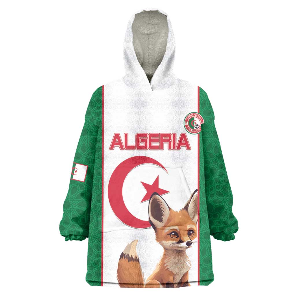 Custom Algeria Football Wearable Blanket Hoodie Fennec Foxes With Islamic Pattern LT15