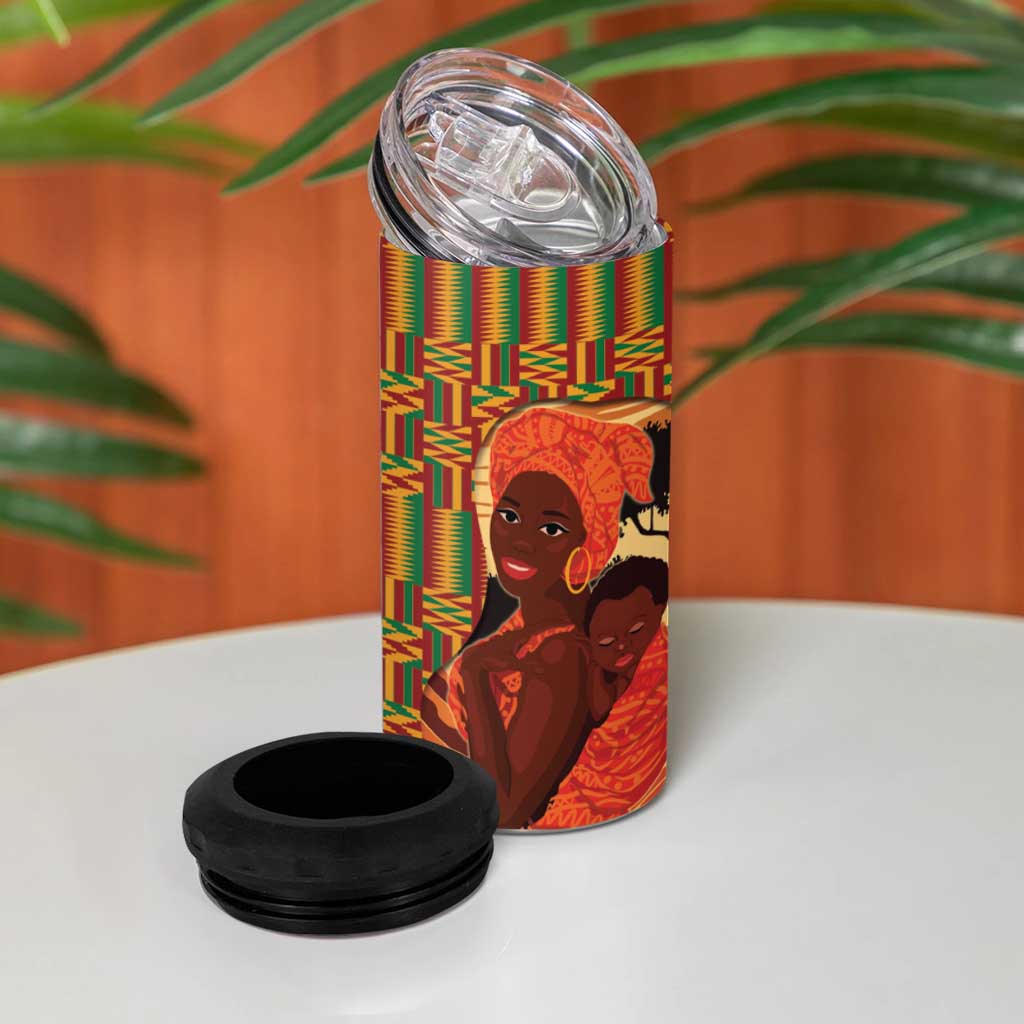 African Happy Mother's Day 4 in 1 Can Cooler Tumbler Black Mothers Kente Pattern LT15